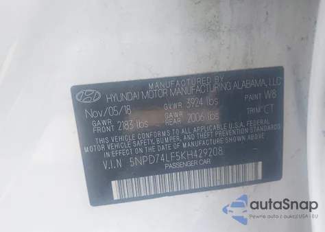 2019 Hyundai Elantra Se z USA, uszkodzony, nr VIN 5NPD74LF5KH429208